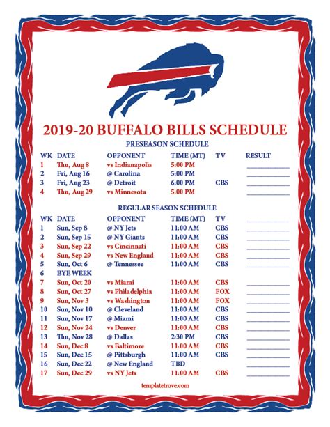 buffalo bills football schedule 2019